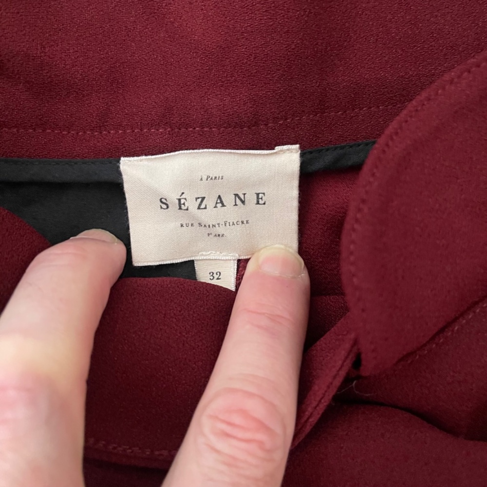 Sézane Austin Paperbag Waist Trousers Burgundy High Rise Belted US 0 - Picture 4 of 9